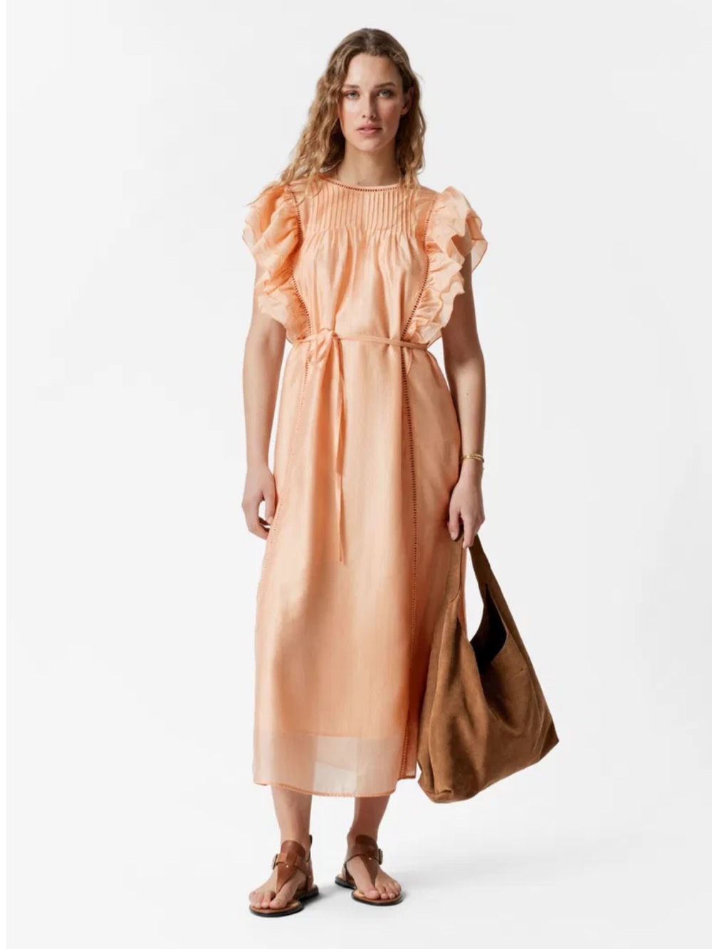 & Other Stories Peach Ruffle-Sleeve Maxi Dress